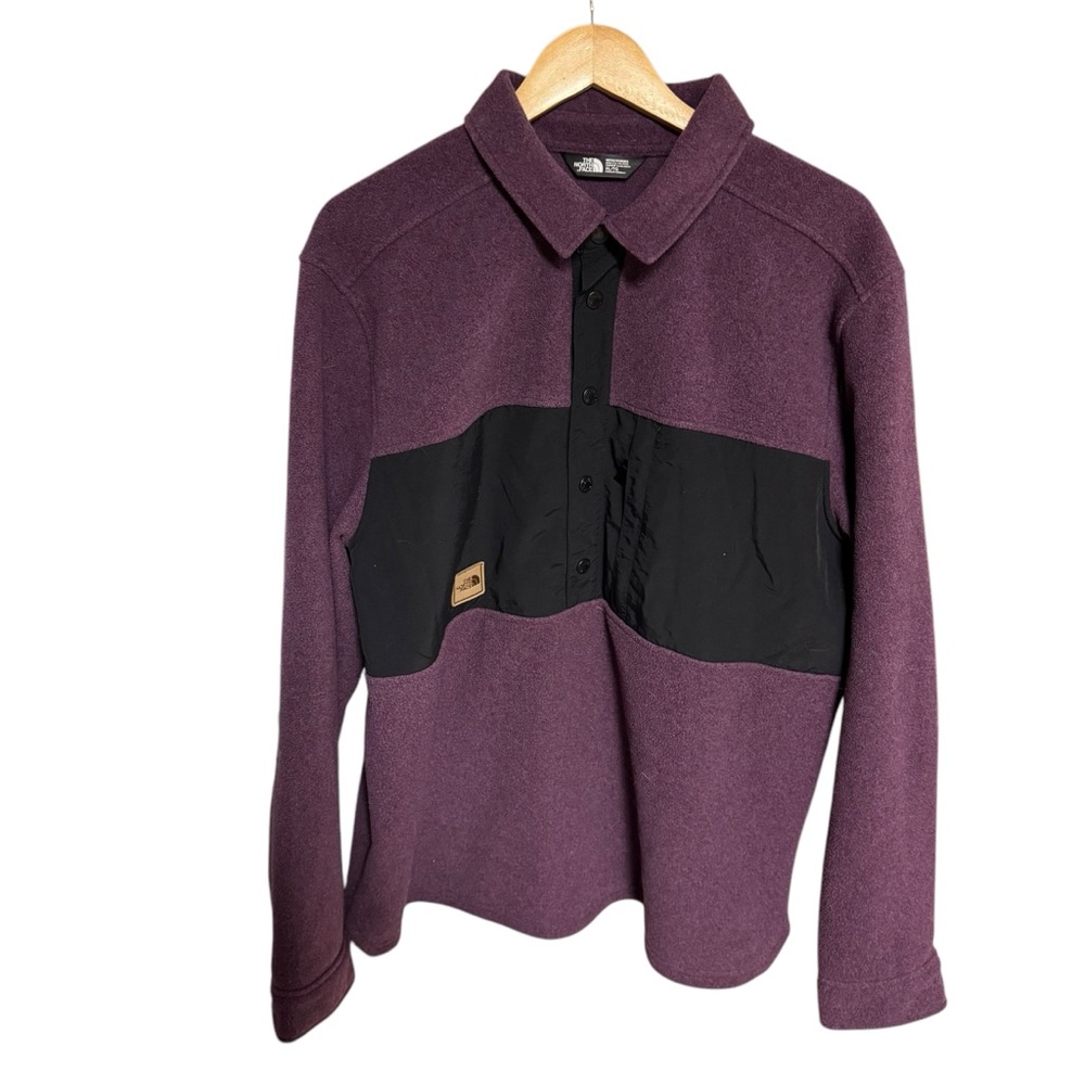 Northface Vans collab purple‎ paneled fleece long sleeve button down shirt XL
